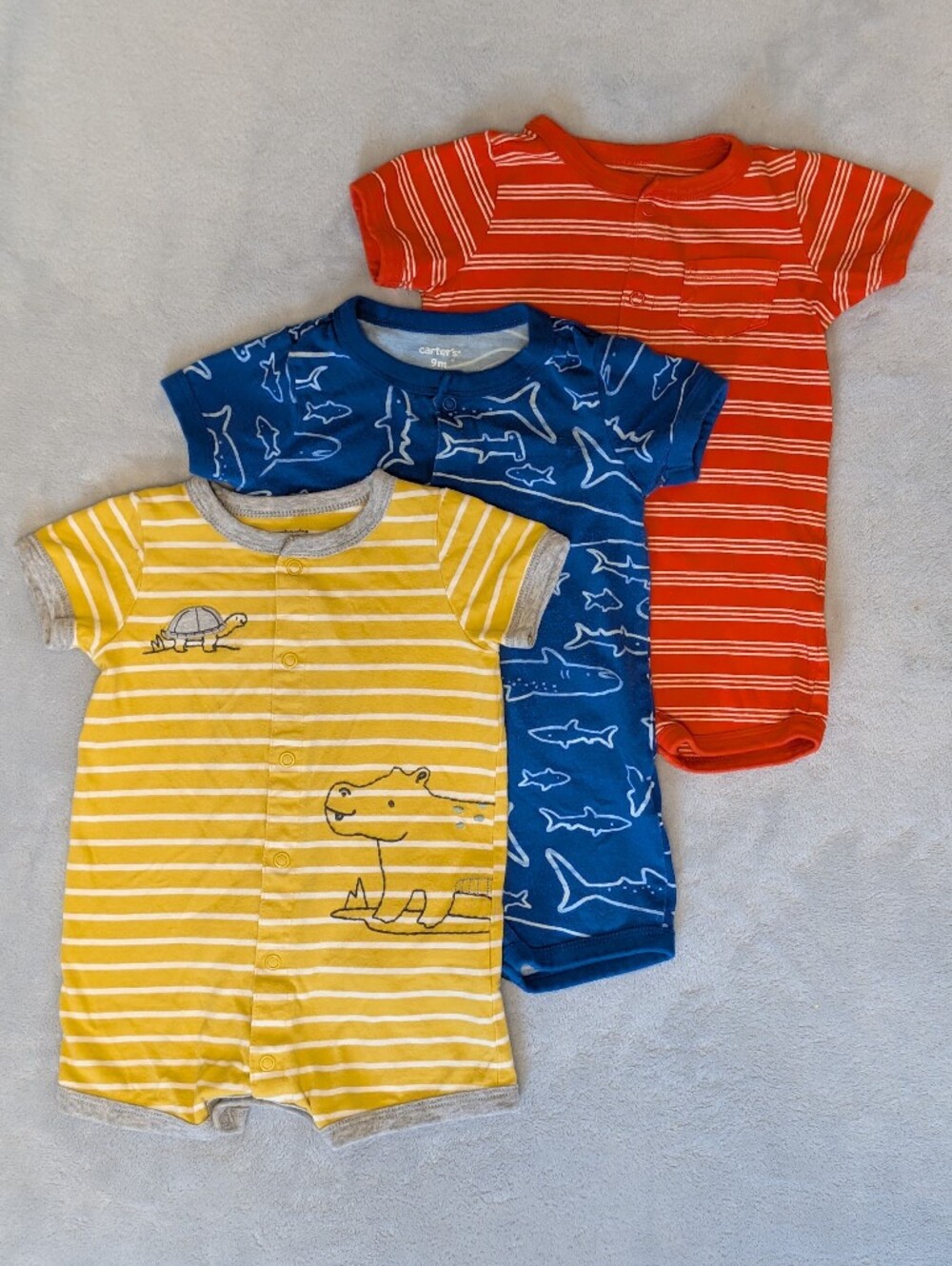 Carter's Summer Bundle Short-Sleeve Rompers - Yellow, Blue, Red